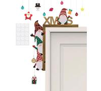 HUVZOR Porta Natale Legno Decorazione con Nano Statuetta, Adesivo Rotondo per Telaio - Simpatica Decorazione Natalizia per Casa, Ideale per Porte e Finestre con Design Festivo e Facile Applicazione