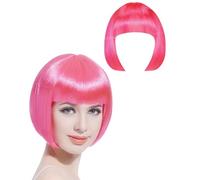 HUVZOR Short Bob Cosplay Wig Set with 2 Wig Caps for Theater, Carnival, Halloween Party (Pink) | Shoulder-Length Synthetic Hair with Vibrant Color, Perfect for Costume Events & Themed Celebrations
