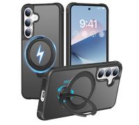 HuwaiH Custodia magnetica per Samsung Galaxy S24 Plus/S25 Plus, supporto magnetico a 360°, protezione militare, antiurto, anti-impronte, a mani libere, per video, lavoro, viaggi (nero)