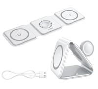 HUXGO® Caricatore wireless 3 in 1 Magnetico pieghevole | QI stazione ricarica per cellulare, iPhone e SmartWatch | Compatto e portatile dock station con protezione anti-sovraccarico, bianco