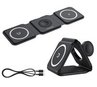 HUXGO® Caricatore wireless 3 in 1 Magnetico pieghevole | QI stazione ricarica per cellulare, iPhone e SmartWatch | Compatto e portatile dock station con protezione anti-sovraccarico,nero