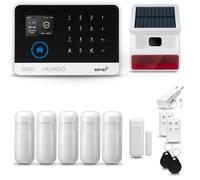 HUXGO® HXA003 Sistema di allarme casa senza fili con radio Sirena esterna solare WiFi + GSM 4G | Impianto allarme casa kit con 1x sensori di allarme per finestre/portes, 5x rilevatori di movimento