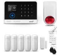 HUXGO® HXA003 Sistema di allarme casa senza fili con radio Sirena esterna WiFi + GSM | Impianto allarme casa kit con 1x sensori di allarme per finestre/portes, 5x rilevatori di movimento
