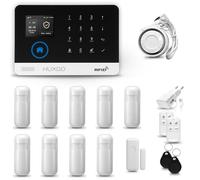 HUXGO® HXA003 Sistema di allarme casa senza fili con sirena WiFi + GSM | Antifurto casa kit con 1x sensori di allarme per finestre/portes, 9x rilevatori di movimento | Lavora con TUYA