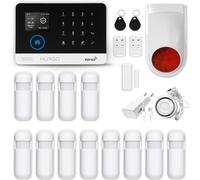 HUXGO, HXA003 Sistema di allarme wireless con 12 sensori di movimento + sirena wireless aggiuntiva, Due moduli: WiFi + GSM, applicazione TUYA Smart, controllo del telefono, SMS, lingua italiana
