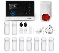 HUXGO, HXA003 Sistema di allarme wireless con 9 sensori di movimento + sirena wireless aggiuntiva, Due moduli: WiFi + GSM, applicazione TUYA Smart, controllo del telefono, SMS, lingua italiana