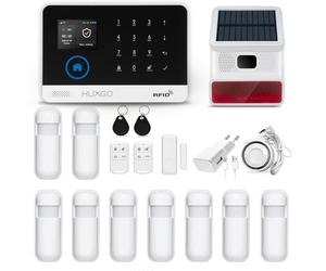 HUXGO, HXA003 Sistema di allarme wireless con 9 sensori di movimento + sirena wireless aggiuntiva, Due moduli: WiFi + GSM, applicazione TUYA Smart, controllo del telefono, SMS, lingua italiana