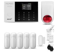 HUXGO® HXA005 Sistemі di allarme casa senza fili con radio Sirena esterna WiFi + GSM | Impianto allarme casa kit con 1x sensori di allarme per finestre/portes, 5x rilevatori di movimento