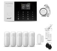 HUXGO® HXA005 Sistemі di allarme casa senza fili con sirena esterna WiFi + GSM | Antifurto casa kit con 1x sensori di allarme per finestre/portes, 5x rilevatori di movimento |TUYA Smartlife App