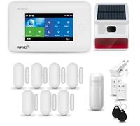 HUXGO® HXA006 Allarme casa senza fili WiFi + GSM 4G con wireless Sirena solare | Kit allarme con 1x rilevatore di movimento, 7x sensori per porte e finestre, telecomando | Compatibile con TUYA