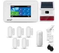 HUXGO® HXA006 Allarme casa senza fili WiFi + GSM 4G con wireless Sirena solare | Kit allarme con 1x rilevatore di movimento, 5x sensori per porte e finestre, telecomando | TUYA Smartlife App
