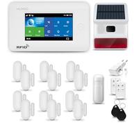 HUXGO® HXA006 Allarme casa senza fili WiFi + GSM 4G con wireless Sirena solare| Kit allarme con 1x rilevatore di movimento, 12x sensori per porte e finestre, telecomando | Compatibile con TUYA