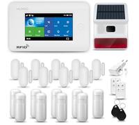 HUXGO® HXA006 Antifurto casa wireless WiFi + GSM 4G con radio sirena solare | Kit allarme casa senza fili: 9x rilevatori di movimento, 9x sensori di allarme per finestre/porte | Allarme Casa