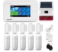 HUXGO® HXA006 Antifurto casa wireless WiFi + GSM 4G con radio Sirena solare | Kit allarme senza fili: 5x rilevatori di movimento, 5x sensori di allarme per finestre/porte | Per Casa, Appartamento