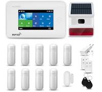 HUXGO® HXA006 Sistema di allarme casa senza fili con radio Sirena esterna solare WiFi + GSM 4G | kit con 1x sensori di allarme per finestre/portes, 9x rilevatori di movimento