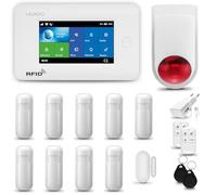 HUXGO® HXA006 Sistema di allarme casa senza fili con radio Sirena esterna WiFi + GSM | Impianto allarme casa kit con 1x sensori di allarme per finestre/portes, 9x rilevatori di movimento