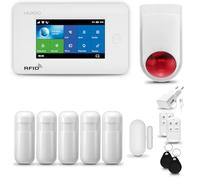 HUXGO® HXA006 Sistema di allarme casa senza fili con radio Sirena esterna WiFi + GSM | Impianto allarme casa kit con 1x sensori di allarme per finestre/portes, 5x rilevatori di movimento