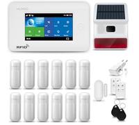 HUXGO® HXA006 Sistema di allarme casa senza fili con radio Sirena solare esterna WiFi + GSM 4G | kit con 1x sensori di allarme per finestre/portes, 12x rilevatori di movimento