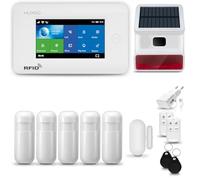 HUXGO® HXA006 Sistema di allarme casa senza fili con radio Sirena solare WiFi + GSM 4G | Impianto allarme casa kit con 1x sensori di allarme per finestre/portes, 5x rilevatori di movimento