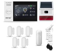 HUXGO® HXA007 Allarme casa senza fili WiFi + GSM 4G con wireless Sirena solare | Kit allarme con 1x rilevatore di movimento, 5x sensori per porte e finestre, telecomando | TUYA Smartlife App