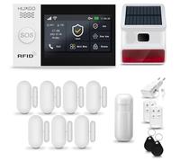 HUXGO® HXA007 Allarme casa senza fili WiFi + GSM 4G con wireless Sirena solare | Kit allarme con 1x rilevatore di movimento, 7x sensori per porte e finestre, telecomando | Compatibile con TUYA
