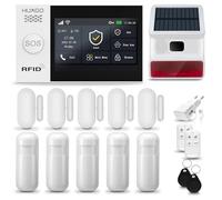HUXGO® HXA007 Antifurto casa wireless WiFi + GSM 4G con Radio Sirena solare| Kit allarme casa senza fili: 5x rilevatori di movimento, 5x sensori di allarme per finestre/porte | Per Casa, Appartamento