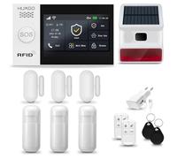 HUXGO® HXA007 Antifurto casa wireless WiFi + GSM 4G con Radio Sirena solare| Kit allarme casa senza fili: 3x rilevatori di movimento, 3x sensori di allarme per finestre/porte | Per Casa, Appartamento
