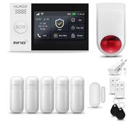 HUXGO® HXA007 Sistema di allarme casa senza fili con radio Sirena esterna WiFi + GSM | Impianto allarme casa kit con 1x sensori di allarme per finestre/portes, 5x rilevatori di movimento