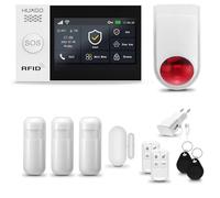 HUXGO® HXA007 Sistema di allarme casa senza fili con radio Sirena esterna WiFi + GSM | Impianto allarme casa kit con 1x sensori di allarme per finestre/portes, 3x rilevatori di movimento