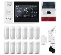 HUXGO® HXA007 Sistema di allarme casa senza fili con Radio Sirena solare esterna WiFi + GSM 4G | Impianto allarme casa kit con 1x sensori di allarme per finestre/portes, 12x rilevatori di movimento