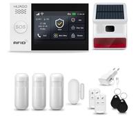 HUXGO® HXA007 Sistema di allarme casa senza fili con Radio Sirena solare WiFi + GSM 4G | Impianto allarme casa kit con 1x sensori di allarme per finestre/portes, 3x rilevatori di movimento