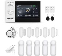 HUXGO, HXA007, Sistema di allarme wireless WiFi + GSM 4G con 5 sensori di movimento, 5x rilevatori di apertura porte allarme per ufficio SMS, applicazione TUYA Smart, lingua italiana