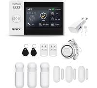 HUXGO, HXA007, Sistema di allarme wireless WiFi + GSM con 3 sensori di movimento, 3x rilevatori di apertura porte allarme per ufficio SMS, applicazione TUYA Smart, lingua italiana