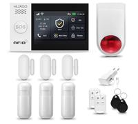 HUXGO® Kit allarme casa senza fili: 3x rilevatori di movimento, 3x sensori per finestre/porte | WiFi + GSM con radio sirena | Per Casa, Appartamento