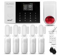 HUXGO® Kit allarme casa senza fili: 5x rilevatori di movimento, 5x sensori di allarme per finestre/porte | WiFi & GSM, Alimentazione AC con batteria di riserva, Set 14: Sensori (5+5); Radio Sirena