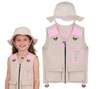 Huxibai Gilet per bambini, con cappello, set lavabile, set di gilet Safari Cargo per bambini, per esterni, per bambini, escursionismo, campeggio, trekking, avventura nella natura