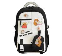 Huxibai Zaino Capibara - Zaino scuola animale, cartone animato, stile quotidiano, alla moda, con cinghie regolabili, per scuola, viaggi in spiaggia e fine settimana, Nero , Consulte la descripción