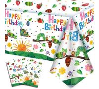 Huxolynifty Decorazioni Compleanno Hungry Caterpillar, 3pcs Tovaglia per Feste a Tema Bruco Tovaglia per Feste Bruco per Decorazione Festa Compleanno The Very Hungry Caterpillar