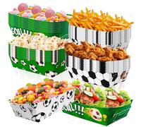 Huxolynifty Vassoio da portata di compleanno a forma di calcio, 36 vassoi di carta per snack, vassoi per cibo per feste, nachos per feste di calcio, decorazioni di compleanno a tema calcio