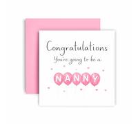 Huxters Biglietto di annuncio per la nascita di un bambino con scritta in inglese "Congratulations You're Going to Be a Nanny" (lingua italiana non garantita), con palloncini rosa (bambina)