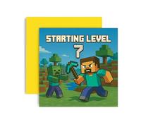 Huxters Biglietto di auguri per il 7° compleanno del giocatore - Mine Steve Creeper Blocks Level 7 Unlocked Controller Bday for Son Great Grandson Nephew Brother Happy Greetings - 14,8 cm (7°)