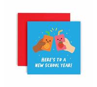 Huxters Biglietto di buona fortuna per la nuova scuola, per il primo giorno scolastico, con scritta in lingua inglese "Here's to a New School Year" (lingua italiana non garantita)