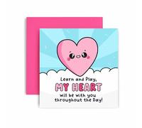 Huxters Biglietto di buona fortuna per la scuola del primo giorno, con scritta "Learn and Play my heart will be with you throughout the day" (lingua italiana non garantita)