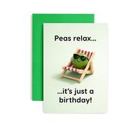 Huxters Biglietto di compleanno divertente con piselli relax, divertente e rilassante per amici, marito, moglie o collega