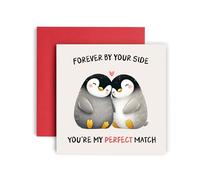 Huxters Biglietto di San Valentino per anniversario di pinguino, per marito, moglie, Forever by your side, Perfect Match, biglietto d'amore per moglie, fidanzato o fidanzata, 14,8 cm (abbinamento
