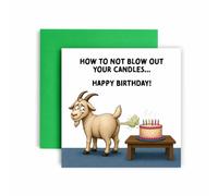 Huxters Divertente biglietto di compleanno per lui e sua amica - design con capra e torta di compleanno - Come non spegnere le candele