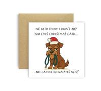 Huxters Divertente biglietto di Natale da cane Schnauzer in miniatura marrone per mamma, papà, cagnolino, genitori, cani - We Both Know I Didn't Buy You This Card But Can We Go Walkies Now? (Schnauzer