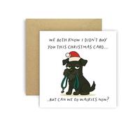 Huxters Divertente biglietto di Natale da cane Schnauzer in miniatura nero per mamma, papà, cagnolino, genitori, cani - We Both Know I Didn't Buy You This Card But Can We Go Walkies Now? (Schnauzer in