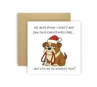 Huxters Divertente biglietto di Natale di Dog Bulldog per mamma, papà, cagnolino, genitori, cani - We Both Know I Didn't Buy You This Card But Can We Go Walkies Now? (Bulldog)