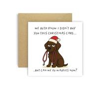Huxters Divertente biglietto di Natale di Dog Chocolate Labrador per mamma, papà, cagnolino, genitori, cani - We both Know I Didn't Buy You This Card But Can We Go Walkies Now? (Labrador cioccolato)